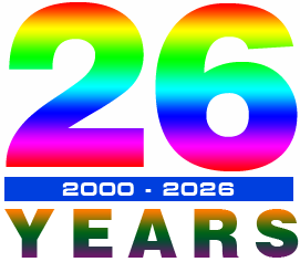Large number 25 in rainbow gradient colors with 2000 · 2025 in white text on a blue bar below, dande1st 25 years