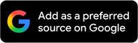 A black button with the Google logo and the text Add as a preferred source on Google..